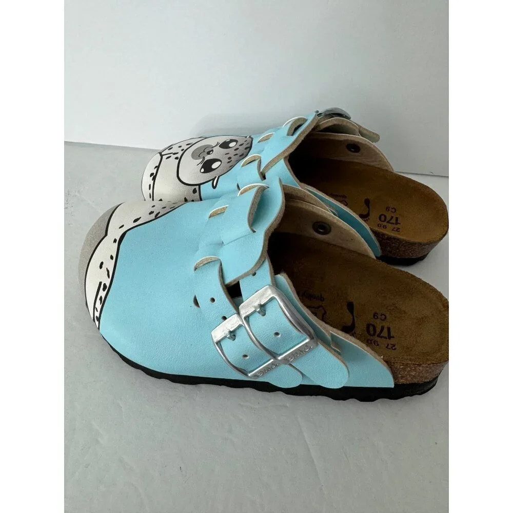Birkenstock Birki's Child Kay Gray Seal Light Blue Birko Flor Mules EU 27 C 9
